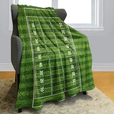 Football Field Yard Lines Blanket: Green Grass Design for Fans