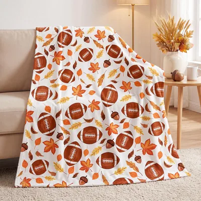 Fall Football Pattern Blanket: Autumn Leaves and Balls Design