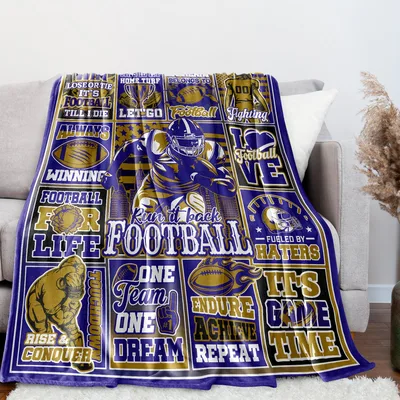 Football Fan Collage Blanket: Purple and Gold Grid Design for Game Day