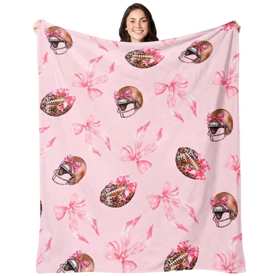 Pink Football Coquette Bows Blanket: Glittery Gear and Ribbons