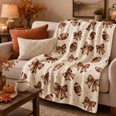 Football Bows Coquette Blanket: Footballs and Ribbons Pattern