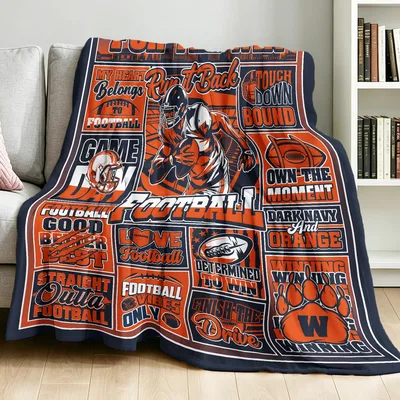 Football Fan Collage Design Blanket for Navy and Orange Lovers