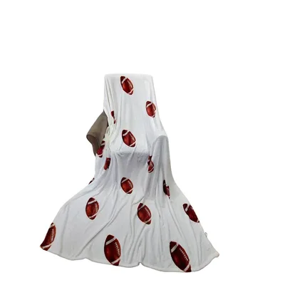 White Football Toss Pattern Blanket: Scattered Brown Balls on White
