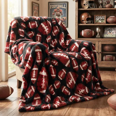 Red and Black Footballs Blanket for Game Day Fans