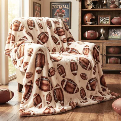 Scattered Footballs on Cream Blanket for Sports Lovers