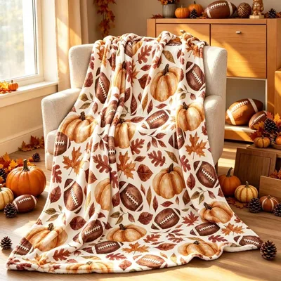 Fall Football Pumpkins Blanket: Autumn Sports Pattern for Game Day