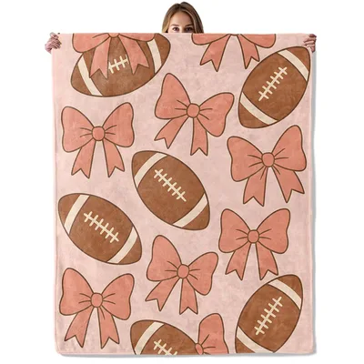 Football Bows Pattern Blanket: Pink Footballs and Ribbons Design