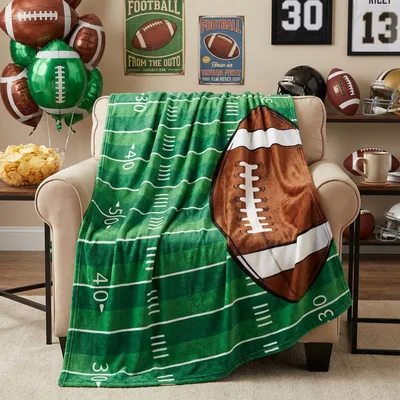 Football Field Sports Fan Blanket featuring realistic green turf