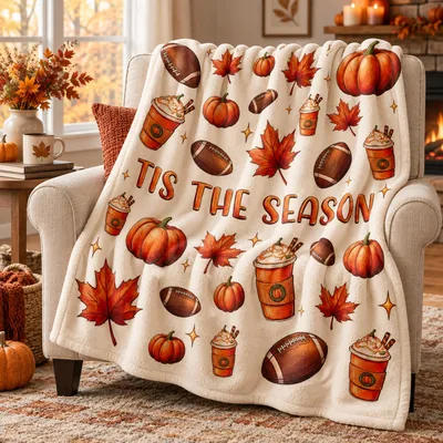 Fall Football Pumpkin Spice Blanket: Tis the Season Print