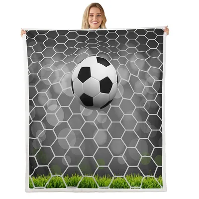 Soccer Ball in Goal Blanket: Net and Grass Design for Fans
