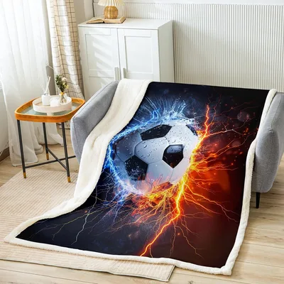 Fiery Soccer Ball Art Blanket: Ice and Fire Football Design