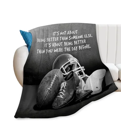 Football Helmet Quote Design Blanket: Self Improvement Sports Art