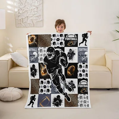 Football Player Patchwork Pattern Blanket for Young Athletes