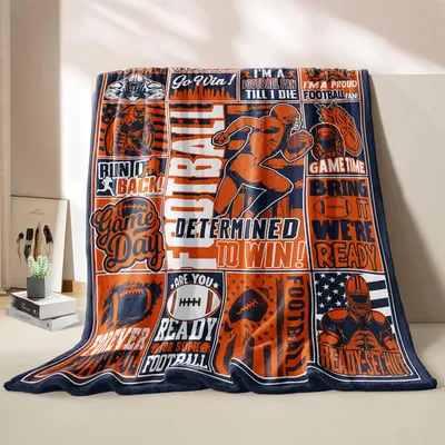 Football Quote Pattern Orange Blanket for Fans Who Love the Game