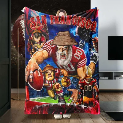 Cartoon Football Fan Art Blanket: San Francisco Bearded Players