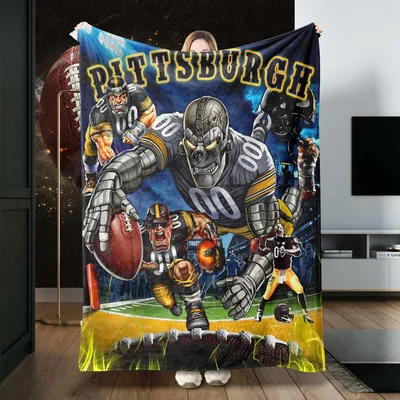 Robot Football Team Fan Blanket: Pittsburgh Cyberpunk Art Design