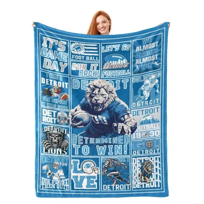 Retro Football Fan Lion Blanket Detroit Team Collage Design