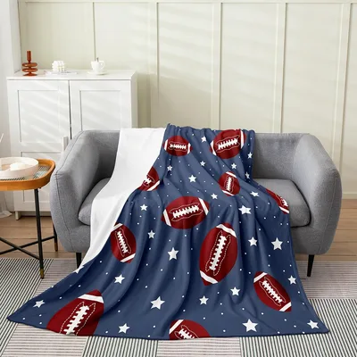 Football Pattern with Stars Blanket for Game Day and Cozy Nights