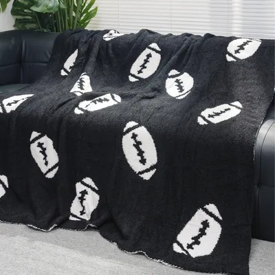 Black Football Pattern Blanket: Cozy Throw with White Ball Print