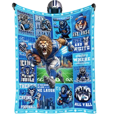 Lion Mascot Football Fan Blanket: Blue Team Collage Design
