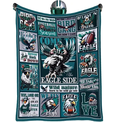 Eagle Side Football Collage Blanket: Wild Eagles and Bold Slogans