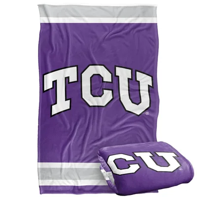 Purple Block Letters Logo Blanket TCU Arch Design