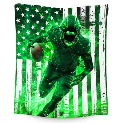 Football Player on American Blanket: Green Flag Design