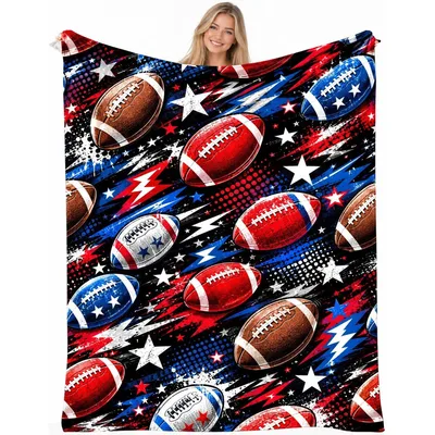 Football and Stars Pattern Blanket: Patriotic American Football Design
