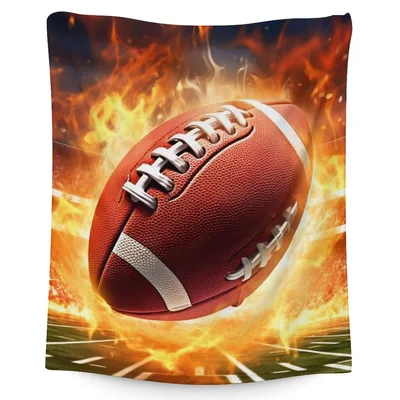 Flaming Football Ball Blanket: Fiery American Football Design