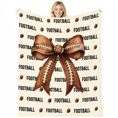 Football Bow Blanket featuring a large leather-style bow