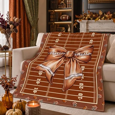 Brown Football Bow Coquette Blanket