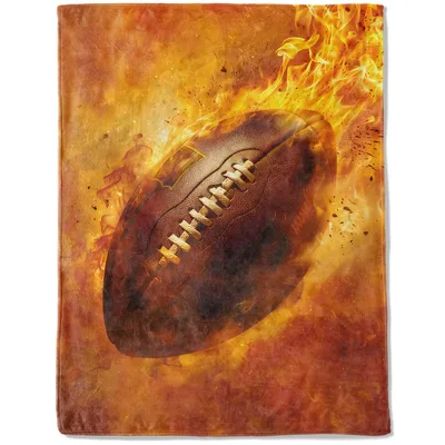 Flaming Football Art Blanket: Fiery American Football Design