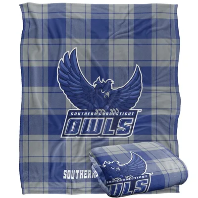 Blue Plaid Owl Emblem Blanket: Southern Connecticut Owls Spirit Design