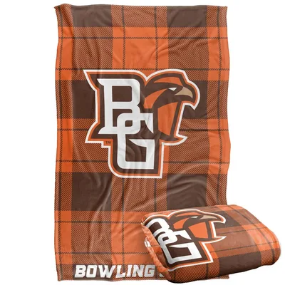 Orange Plaid Bird Emblem Blanket for Bowling Green Fans