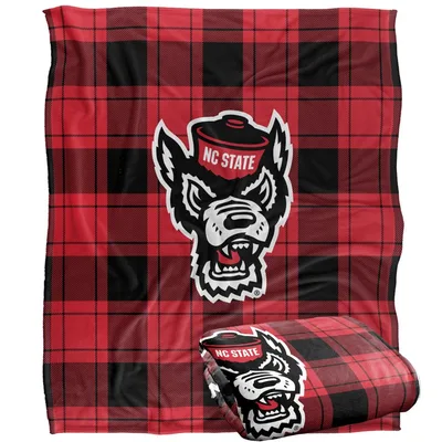 Red Plaid Wolf Emblem Blanket: NC State Spirit Design