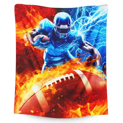 Football Player Lightning Fire Blanket: Electric Athlete Design