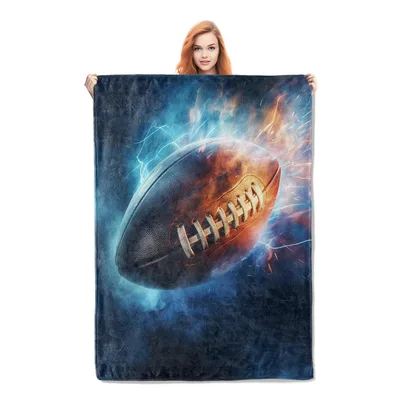 Flaming Football Blanket: Fiery American Football Design for Fans