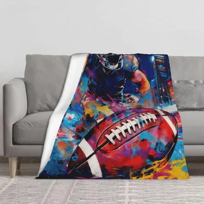 Colorful Football Abstract Painting Blanket for Artistic Sports Fans