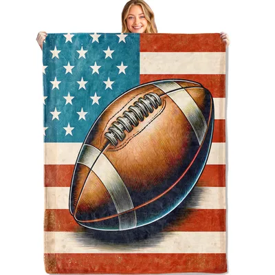 Football on American Flag Blanket: Vintage Football and Stars Design