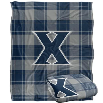 Navy Plaid Varsity Logo Blanket: Campus Spirit Design