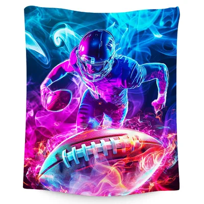 Football Player Neon Smoke Blanket: Electric Football Art for Fans