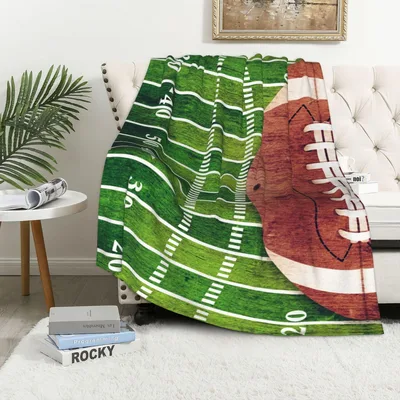 Retro American Football Field Blanket: Vintage Yard and Ball Design