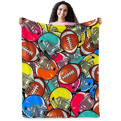 Football Pattern Colorful Balls Blanket for Team Fans