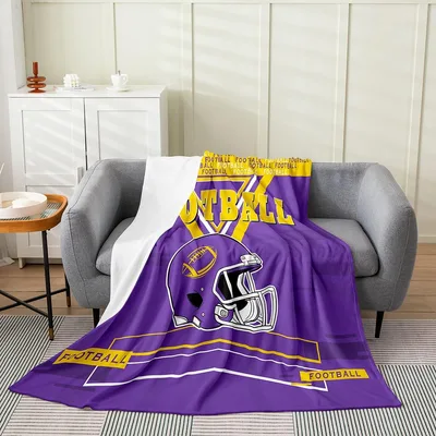 Purple Football Helmet Design Blanket: Bold Purple and Gold Graphic