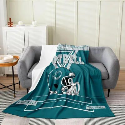 Football Helmet Field Design Blanket featuring a teal helmet