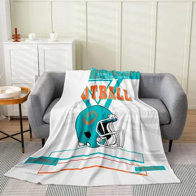 Football Helmet on Field Blanket: Teal and Orange Football Design