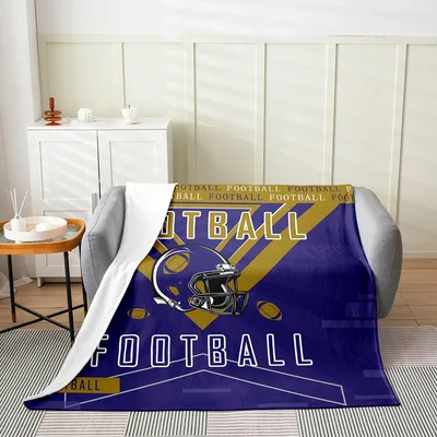 Football Helmet Stripe Design Blanket: Purple and Gold Football Print