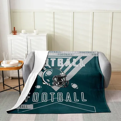 Football Helmet Stripe Design Blanket featuring a teal helmet