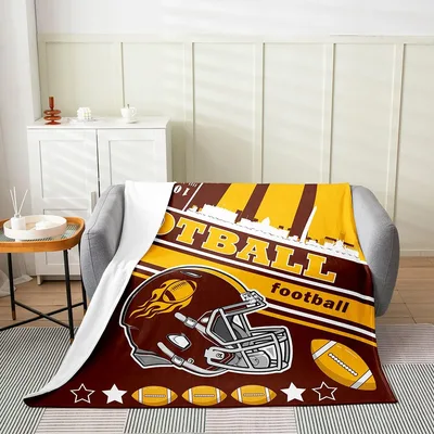 Football Helmet Stripes Blanket featuring a flaming helmet