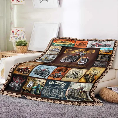 Motorcycle Lover Blanket: Vintage Biker Collage Design for Riders